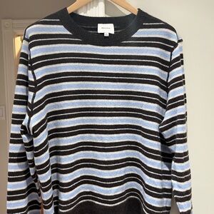 Reformation Black and Light Blue Striped Crewneck Sweater